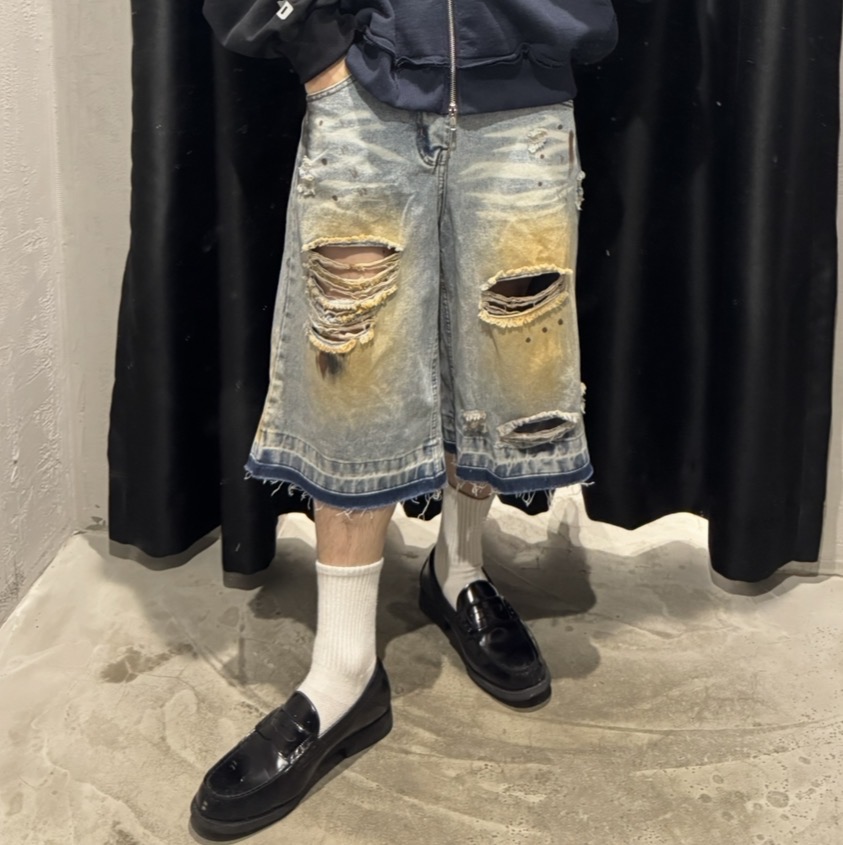 mmestline刷破牛仔7分褲
